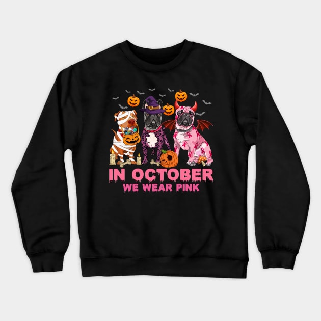 In October We Wear Pink Pumpkin Pitbull Crewneck Sweatshirt by Gendon Design